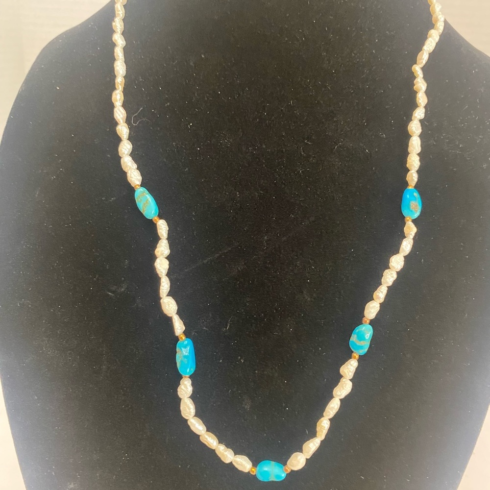 💍💎 SALE Lu coral Freshwater Pearl And Turquoise Necklace